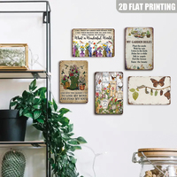 Letrero Metálico Vintage con las Reglas de Mi Jardín, Decoración de Pared con Temática de Jardín Retro para Patio