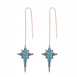 925 Sterling Silver Blue Polestar Ear Thread <b>Earrings</b> Handmade Turkish Wholesale for Women Jewelry - Product Image 2
