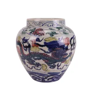 RZTA02-B Antique Blue and White contending colors Crackled Dragon Pattern Ceramic Flower Vase Pottery