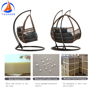 Chaise double Egg Style européen pour salon extérieur Rotin Oeuf de jardin Chaise balançoire suspendue avec support - Product Image 3