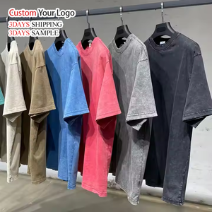 เสื้อยืดคอตตอน 100% คุณภาพสูงแบบ OEM ทรงโอเวอร์ไซส์ ถักนิตติ้ง สไตล์วินเทจ ขายส่ง เนื้อผ้าหนา คอกลม แขนสั้น รับสั่งทำพิมพ์ลาย DTG - Product Image 2