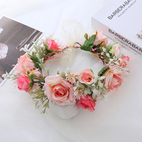 Serre-tête en tissu marguerite rose style forêt avec couronne de fleurs artificielles pour filles, accessoire photo de mariage