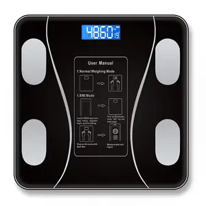 396LB siyah 28X28CM temperli cam vücut yağ ölçer kablosuz BMI ölçeği