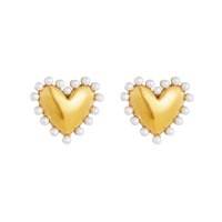 Anting Hati Berlapis Emas Stainless Steel, Anting Stud Berlapis Mutiara Vintage Prancis, Perhiasan Telinga Wanita Mewah Retro