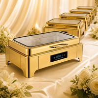 Ensemble de réchauds électriques modernes en acier inoxydable pour hôtel, couleur or, argent, or rose, pour buffet, ensemble de chauffe-plats de luxe
