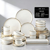 Ensemble de vaisselle en céramique pour restaurant, 32 pièces, avec logo personnalisé, vaisselle d'hôtel, vaisselle en argile mate, assiettes avec bord doré