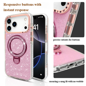 Coque Y2K Scintillante Intégrale pour <span class=keywords><strong>iPhone</strong></span> 16 17 Pro Max, Coque Rigide avec Béquille Pliable, Protection Arrière Antichoc Effet Étoilé - Product Image 5