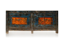 Meubles anciens vintage, meubles en bois de pin ancien, armoire mongole à deux portes peinte