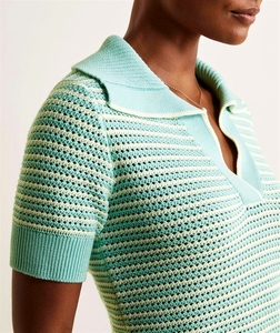 Custom <strong>Ladies</strong> Vintage Short For <strong>Polo</strong> Sweater Summer Casual Jacquard Pullover Knitwear Striped Crochet Knit Shirt <strong>Jumper</strong> - Product Image 5