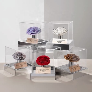 Trong Suốt Vuông Acrylic Bất Tử Flower Bao Bì Hiển Thị Hộp Plexiglass Bìa Gương Cơ Sở Hoa Hộp Lưu Trữ - Product Image 1