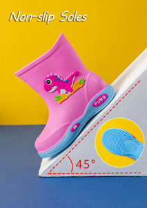 Zapatos de agua para niña Niño Zapatos impermeables lindas Botas de lluvia niños PVC goma dinosaurio patrón lluvia Zapatos con terciopelo extraíble - Product Image 6
