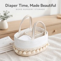 Panier de rangement en corde de coton avec logo à pompons couleur personnalisée, sac à couches bohème OEM ODM avec séparateur pour cadeau de naissance