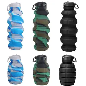 Botella de agua de camuflaje duradera, taza plegable de silicona portátil, tetera deportiva de granada de mano de 500ml - Product Image 1
