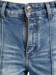 Jean évasé taille mi-haute pour femme, coupe bootcut, en denim stretch délavé bleu clair, style vintage streetwear, coupe slim, pantalon décontracté, grandes tailles - Product Image 5