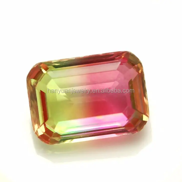 Newest rectangle step cut bicolor synthetic Watermelon Tourmaline