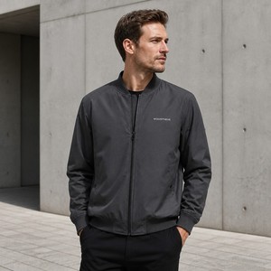 Chaqueta Bomber Casual de Algodón para Hombre, Cuello Acanalado Color Carbón, Cierre de Cremallera, Resistente al Viento, para Uso Diario, con Logotipo Personalizado, OEM, ODM, Venta al Por Mayor - Product Image 4