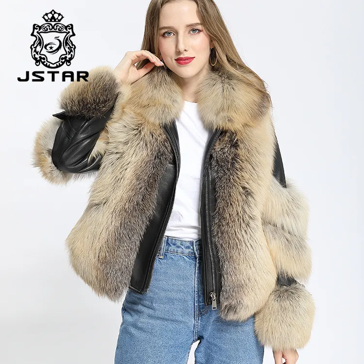 Genuine leather Fur integrated jacket Fur collar jacket with cuffs Fox fur sheepskin coat