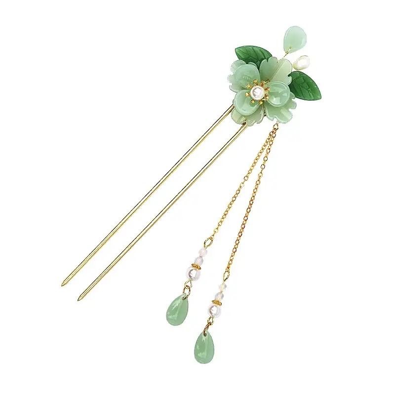 Phổ biến đơn giản và đơn giản tóc pin, Emerald màu xanh lá cây hoa mẫu đơn tóc vương miện thẻ tóc mũ, thích hợp cho phụ nữ và cô gái tóc dày