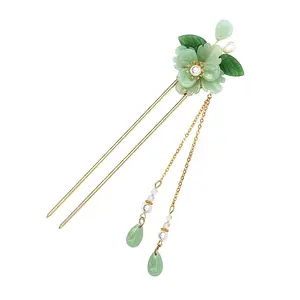 Popular simple and simple hair pin, emerald green peony hair crown hair card headdress, suitable for women and girls thick hair