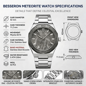 Montre-bracelet automatique mécanique à remontage automatique pour homme, cadran en acier inoxydable, bracelet en acier inoxydable, modèle Factory Meteorite, 8215, marque privée. - Product Image 4