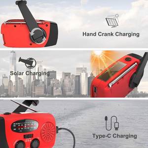 Portable <b>LED</b> <b>Flashlights</b> Outdoor Emergency Multifunction Solar Hand Crank Radio AM/FM/WB 2000mAh USB Power Bank Radio - Product Image 4