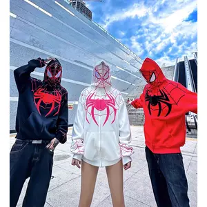 Y2K streetwear heavy spider 3d puff print full face zip up hoodie women custom logo 220gsm cotton french terry unisex hoodie