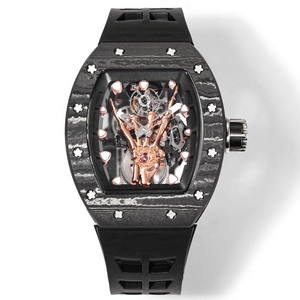 Men's Carbon Fiber Skull Tourbillon Mechanical <b>Watch</b>, Unique Gesture Design Trendy <b>Watch</b> - Product Image 1