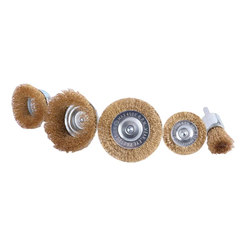 Ronix Em estoque RH-9939 5PCS Brass Coated Wire Brush Wheel & Cup Brush Set Copper Brass Wire Wheel Brush set