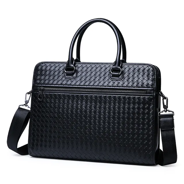 2019New trend men's business handbag leather briefcase high quality woven large capacity shoulder Messenger bag computer bag