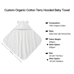 Serviettes <span class=keywords><strong>de</strong></span> <span class=keywords><strong>bain</strong></span> pour bébé en gros certifiées GOTS, durables, personnalisables en usine, marque privée, écologiques, avec capuche, pour nourrissons - Product Image 2