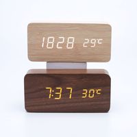 Horloge Réveil en Bois pour le Commerce International, Vente en Gros, Affichage Numérique LED, Recharge Électronique, Commande Vocale, Heure Mondiale