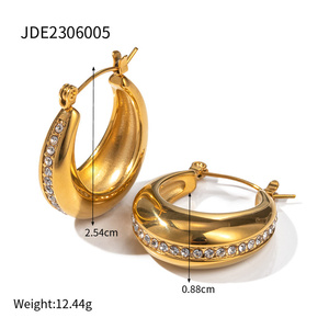 ต่างหูสแตนเลสปลายสูงต่างหูเพชรสวิสแบบห่วง - Product Image 3