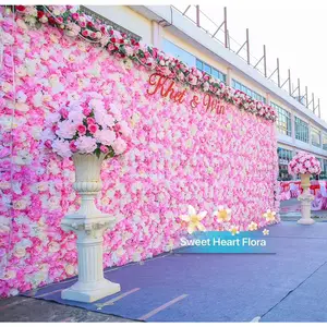 살롱 퍼플 인공 행운 리얼 터치 패널 커튼 롤 업 수국 녹색 가짜 실크 꽃 벽 그리드