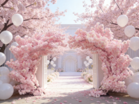 Set Dekorasi Bunga Sakura Besar untuk Luar Ruangan, Gapura Bunga Sakura Merah Muda, Pohon Sakura Buatan untuk Dekorasi Pernikahan