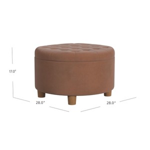 Pouf de rangement relevable rond OE HOME moderne et contemporain de 28 pouces avec tabouret intégré en tissu velours marron Spice - Product Image 4