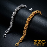 Bracelet chaîne byzantine en acier inoxydable 8 mm x 21 cm, bracelets à maillons tendance pour hommes et unisexe, plaqué or 18 carats, vente en gros