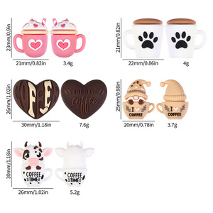 Cuentas de silicona 3D creativas con formas mixtas de café, vaca y corazón para pulseras DIY, no tóxicas, de grado alimenticio. - Product Image 2