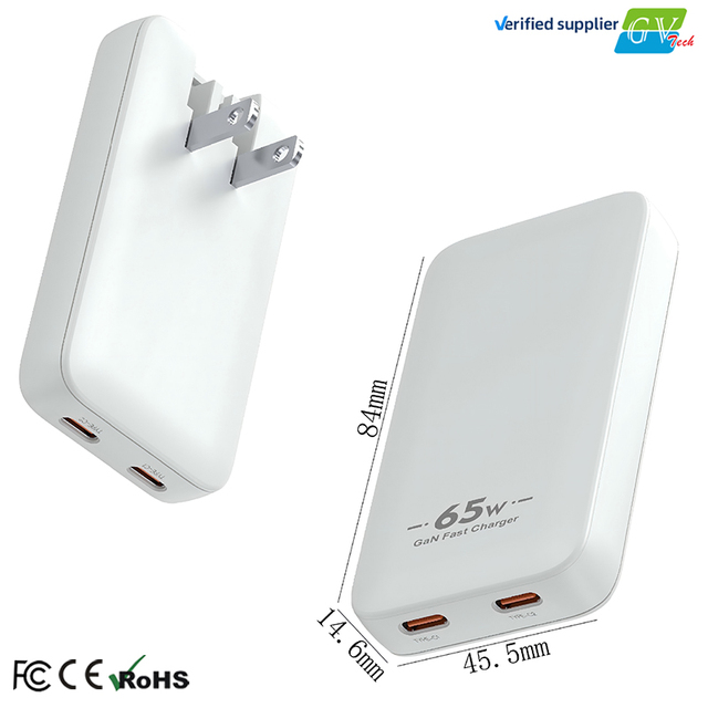 65W GaN Ultra Slim Type-C PD Fast Charger 5V3A Output OTP/QC/SCP/OVP Protection Eco-Friendly Design Foldable Plug LED Light for