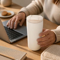 Gobelet isotherme à double paroi en acier inoxydable 304 de 12 oz avec logo personnalisé, anti-fuite, avec couvercle rabattable
