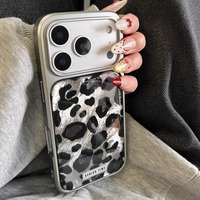 Coque de téléphone portable populaire à imprimé léopard pour iPhone 17 16 15 Pro Max, antichoc, avec bord argenté et protection arrière anti-chute