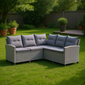 Ensemble de canapé de jardin en rotin gris 5 places avec housses amovibles, mobilier d'extérieur au design contemporain, coussins imperméables - Product Image 2