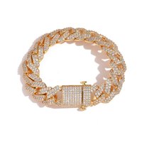 Bracelet chaîne cubaine Mlluki en laiton plaqué or, entièrement pavé de zircons, fermoir boîte, pour homme, style hip-hop