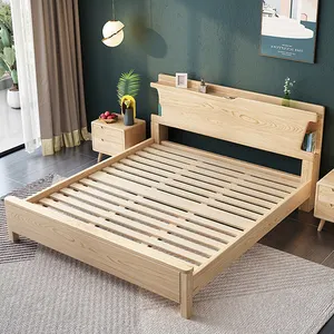 Classic Solid White Ash Wood Sturdy Platform Bed Frame Headboard Bedroom Set Home Furniture Manufacturer Factory Supplier