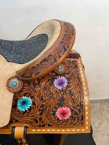 Silla de montar de cuero de Argentina occidental tipo barril con palanquilla trasera y 3 talabartería de moda de cuero genuino de caballo de circunferencia trasera ancha - Product Image 4