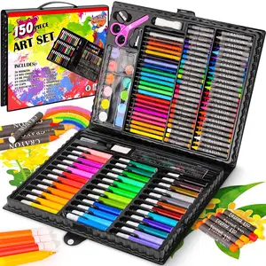 热门艺术绘画儿童套装150件彩色蜡笔绘画礼品蜡笔绘画艺术着色蜡笔套装