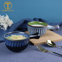 Grand saladier en céramique bleu avec poignée pour pâtes, nouilles, soupes, ramen, desserts et accompagnements – Idéal pour la maison, la cuisine et les restaurants