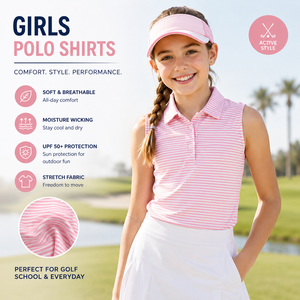 Camisetas Polo sin Mangas para Niñas, Top de Golf a Rayas, Absorbente de Humedad, UPF 50, Elástico, Ropa Deportiva Juvenil, Logotipo Personalizado - Product Image 1