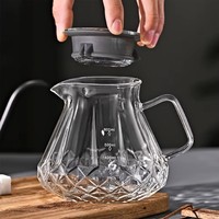 Moderno servidor de café de vidrio de borosilicato de alta resistencia con corte de diamante de 400ml/600ml, con tapa y componentes de plástico transparente con escala.
