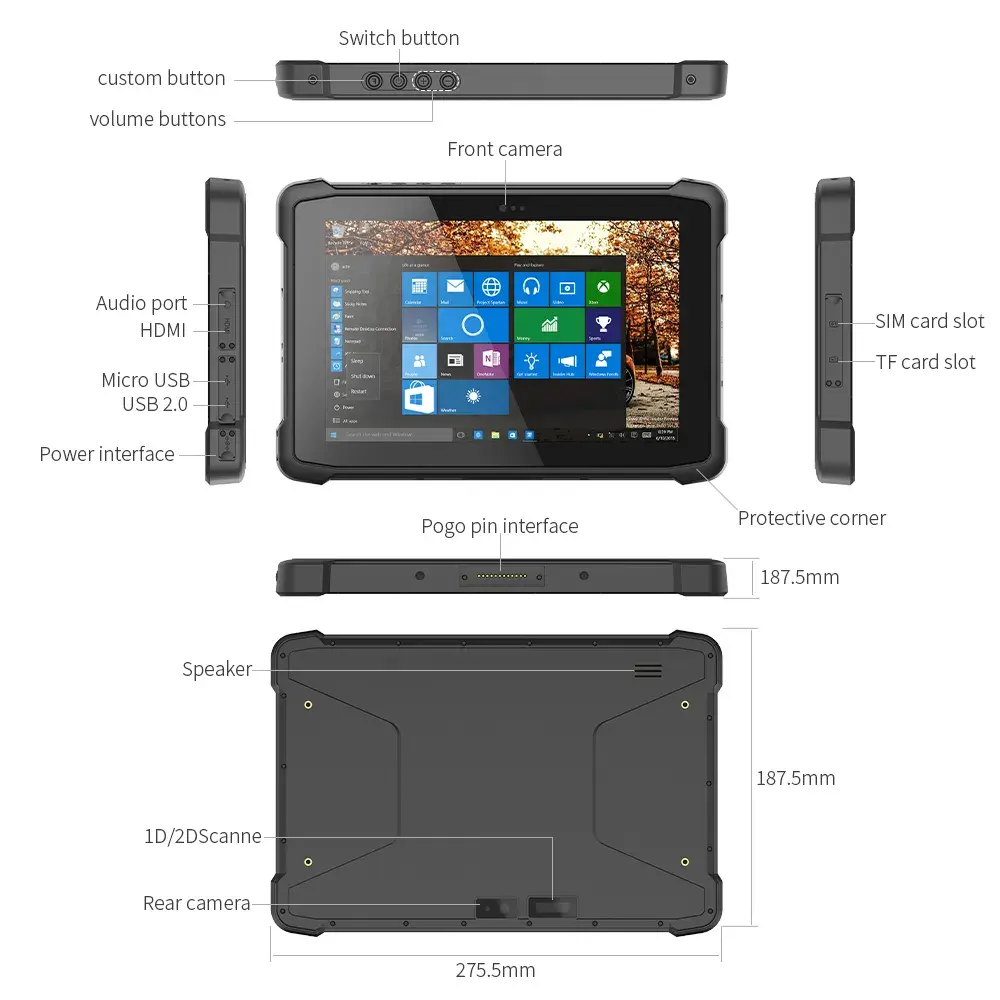 Komputer Tablet Kasar Canggih 8 Inci NFC 2 + 32G MIL-STD-810G dengan Suara