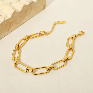 Luxury Jewelry 18K Real Gold Plated Hip Hop Bracelet Tarnish Free Stainless Steel Paper Clip Chain Bracelet